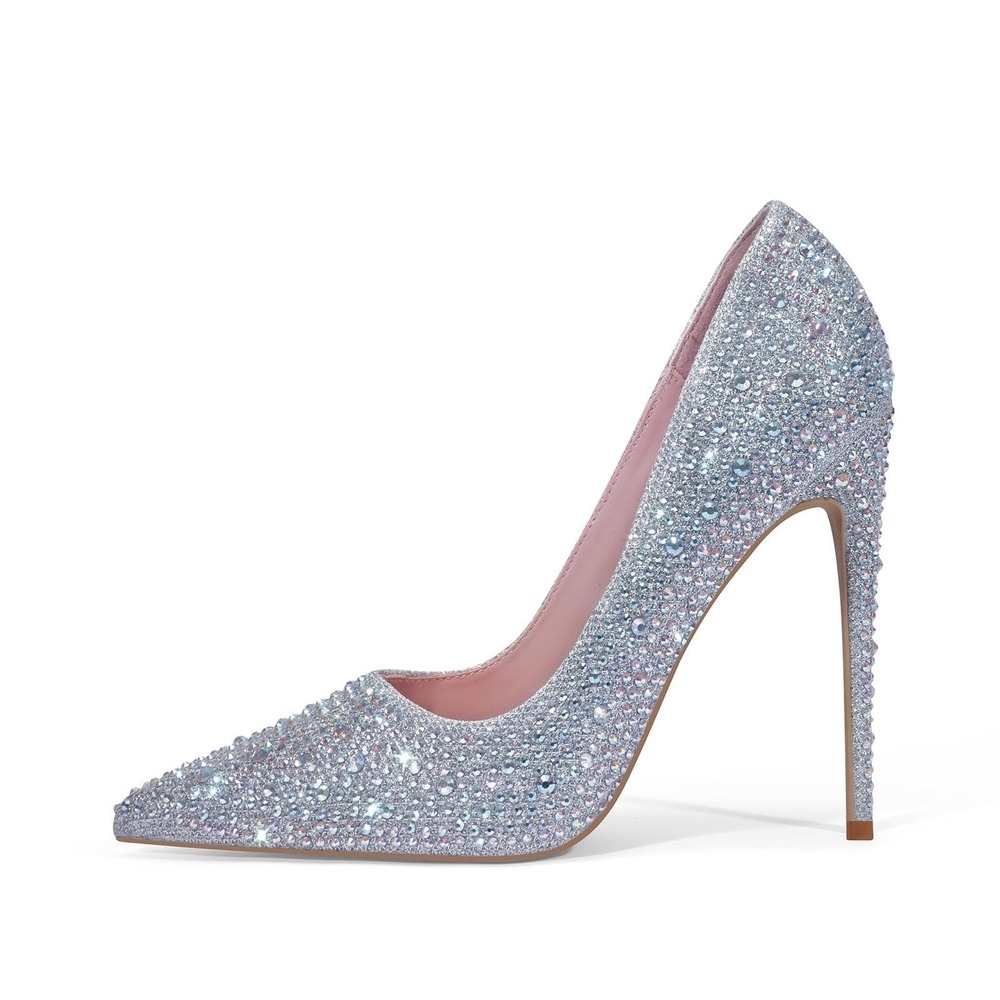 NWT Elisabet Tang Silver Rhinestone Stiletto Pumps‎ Pointed Toe Heels Sz 7